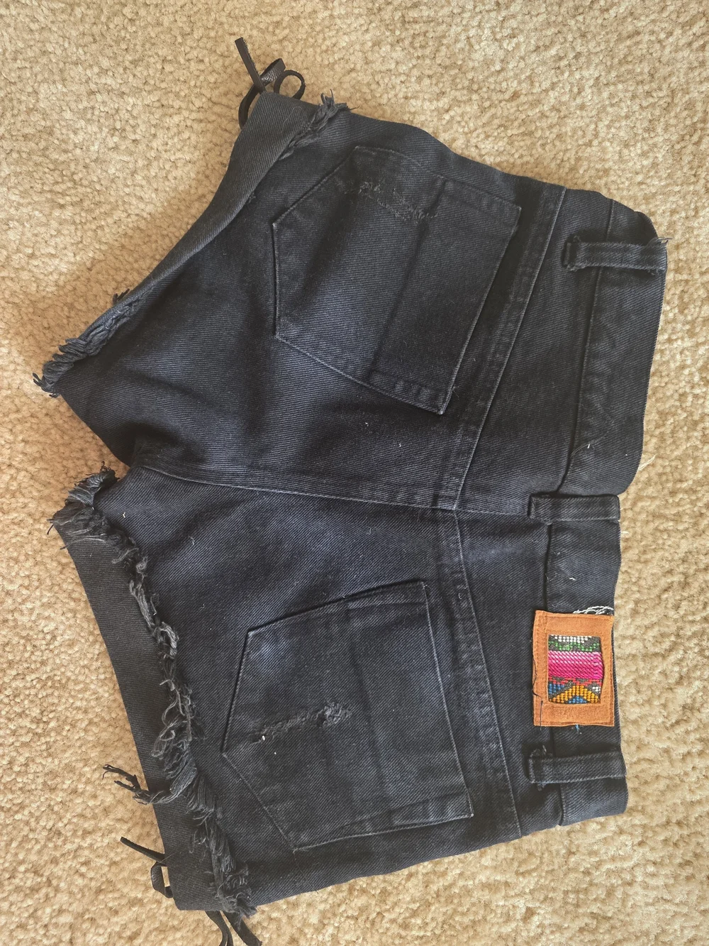 7 For All Mankind Black Denim Lace-Up Shorts